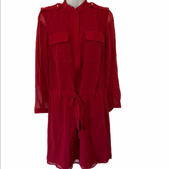 Juliette Longuet Red Silk Tie Front Shirt Dress 4 - Picture 1 of 5